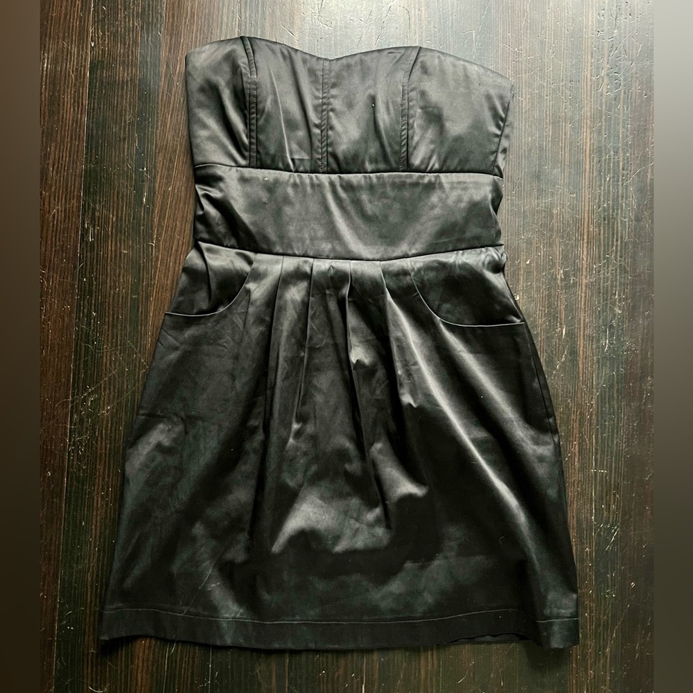 Strapless black mini dress